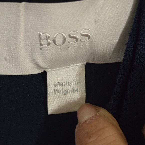 Hugo Boss Navy Virgin Wool Blend Gold Ring Detail Designer Sheath Dress Size 6 - Picture 4 of 7